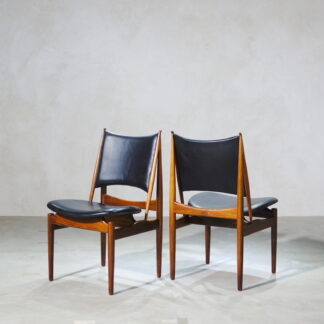 Finn Juhl Rosewood Black Leather 'Egyptian' Chair for Niels Vodder Set