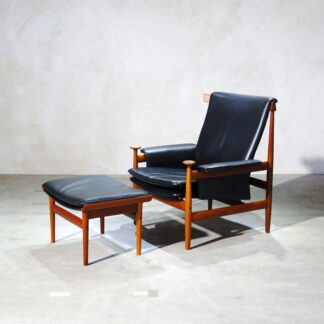 Finn Juhl Bwana Chair with Ottoman Black Leather