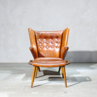 Hans J. Wegner AP-19 Bear Chair & Ottoman Brown Leather