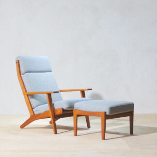 Hans J. Wegner GE290 High Back Teak with Ottoman Light Gray Fabric
