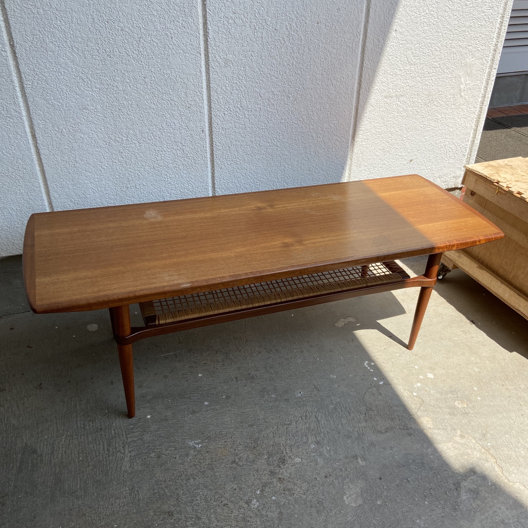 チーク×籐　コーヒーテーブル　分解